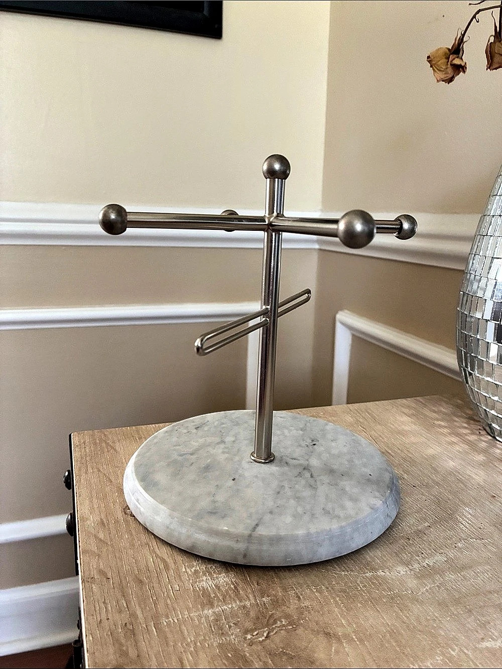 Silver & White Marble Base Jewelry Organizer